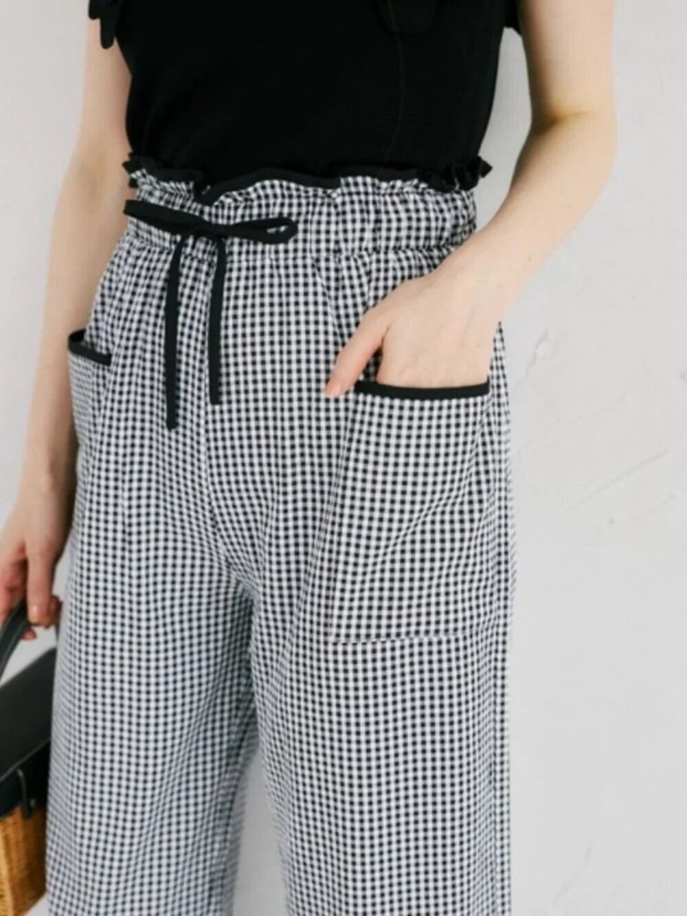 Gingham Plaid Loose Pants Trousers With Pockets